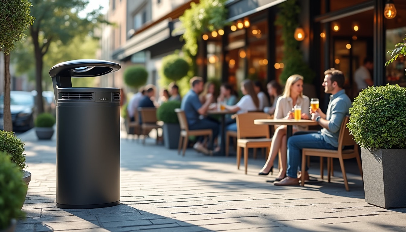 découvrez notre poubelle urbaine innovante avec système anti-odeur, idéale pour assurer la propreté et le confort des terrasses de café en milieu urbain.